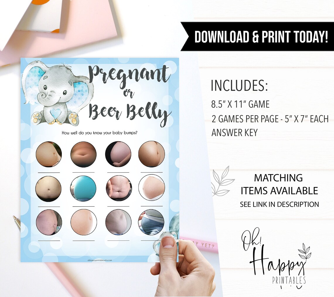 Pregnant or Beer Belly Game Printable Baby Shower Games Blue | Etsy