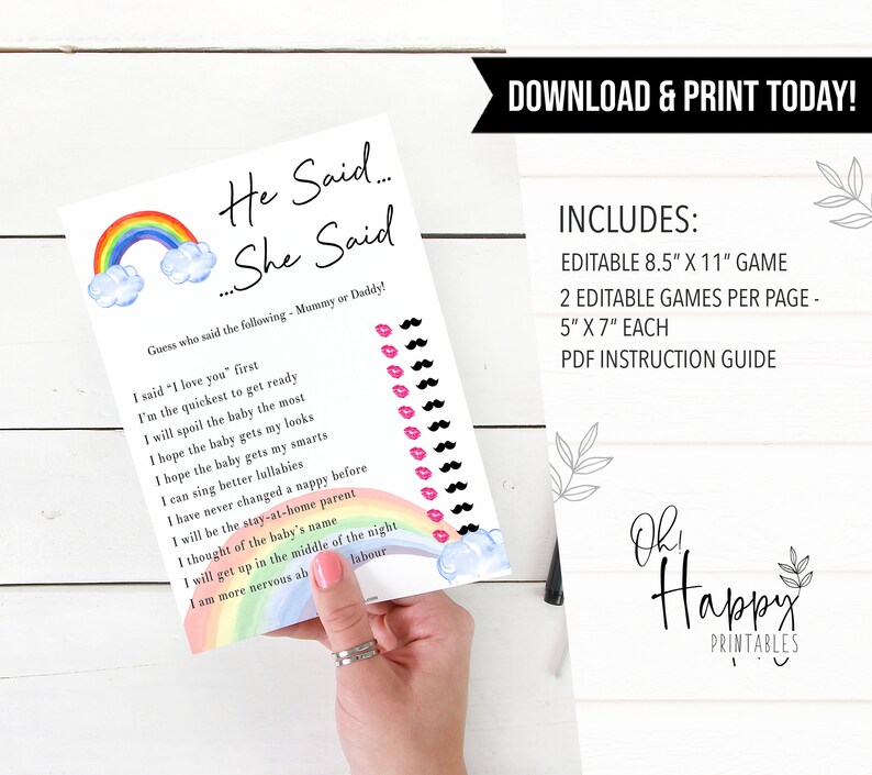 EDITABLE He Said She Said Baby Shower Game Printable Baby - Etsy