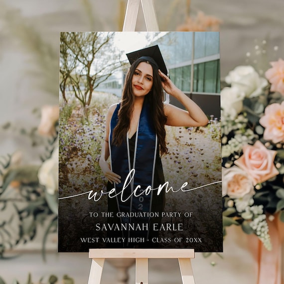 PRINTED + SHIPPED Photo Graduation Welcome Sign, Faded Graduation Board, Senior College Graduation Party Welcome Sign, Graduation Backdrop
