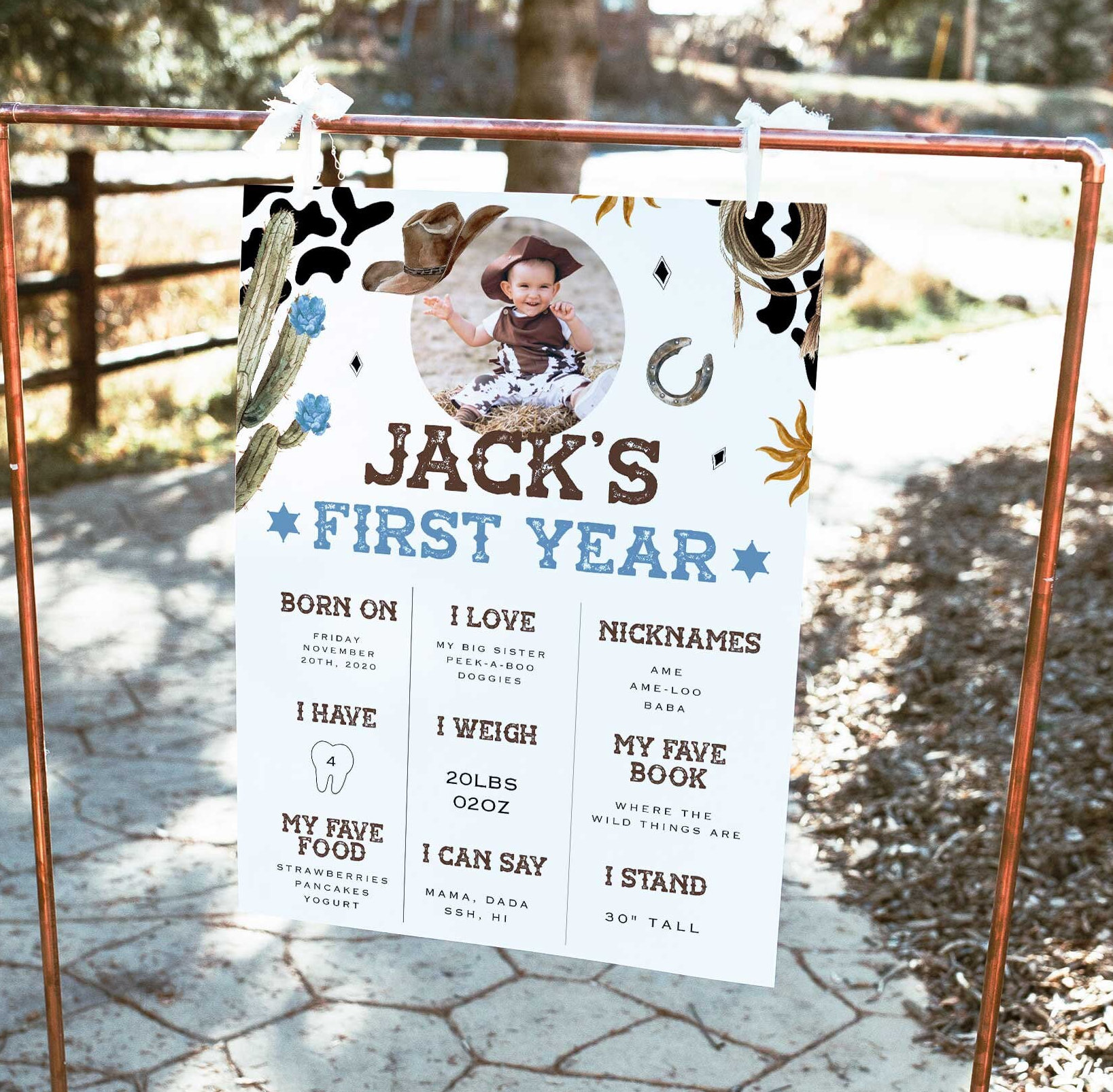First Year Rodeo Frame First Rodeo 1st Birthday Milestone Poster, My First Year Cowboy ...
