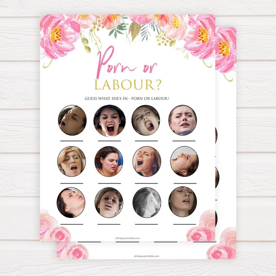 Porn or Labour Game, Porn Labor, Labor or Lovin, Funny Baby Shower Games,  Blush & Gold, Floral, Porn or Lbaour, Labor Porn, Porn, Labour BF1