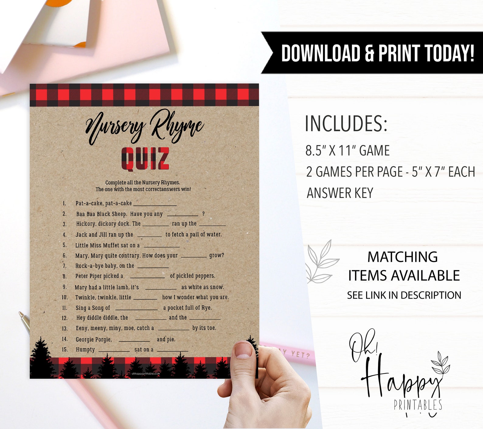 Lumberjack Baby Shower Nursery Rhyme Baby Game Printable Etsy UK