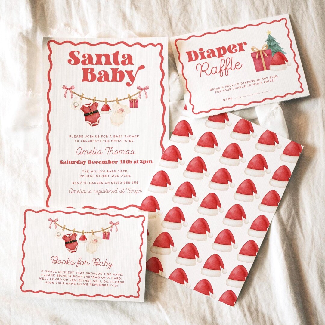 Santa Baby Baby Shower Invitation, Christmas Baby Shower Books for Baby ...