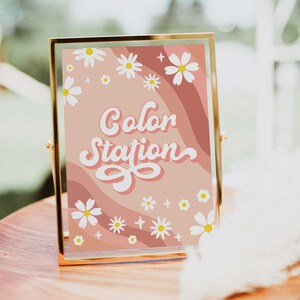 Groovy Birthday Party Decor Color Station 70&#39; Daisy Sign Decor Groovy Pastel Hippie Birthday Decoration Editable Birthday Decor Signs GRV
