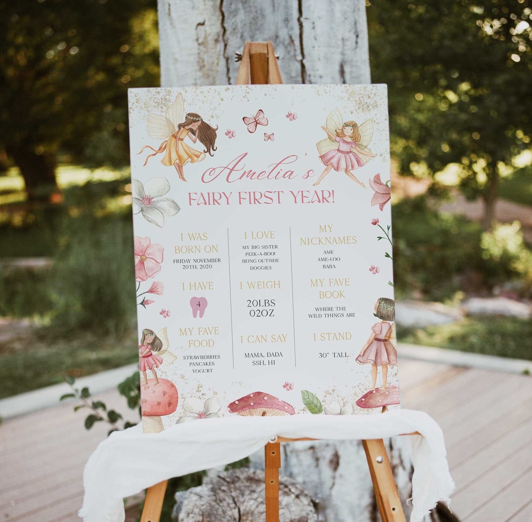 Editable Fairy Birthday Milestone Poster, Whimsical Enchanted Magical ...