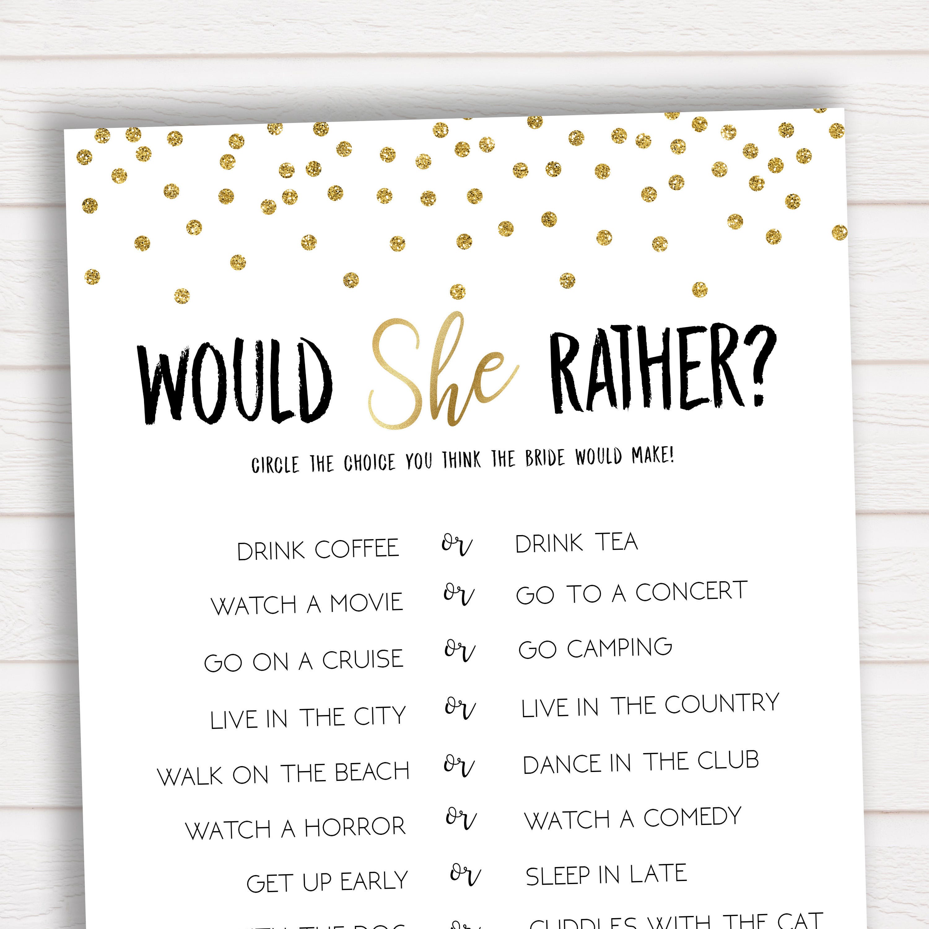 Would She Rather Bridal Shower Game Bridal Shower Game Etsy