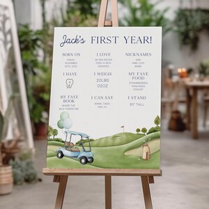 Hole In One 1st Birthday Milestone Poster, My First Year Golf Birthday Milestone Board Canva Editable Template Hole in One Birthday GO1 image 2