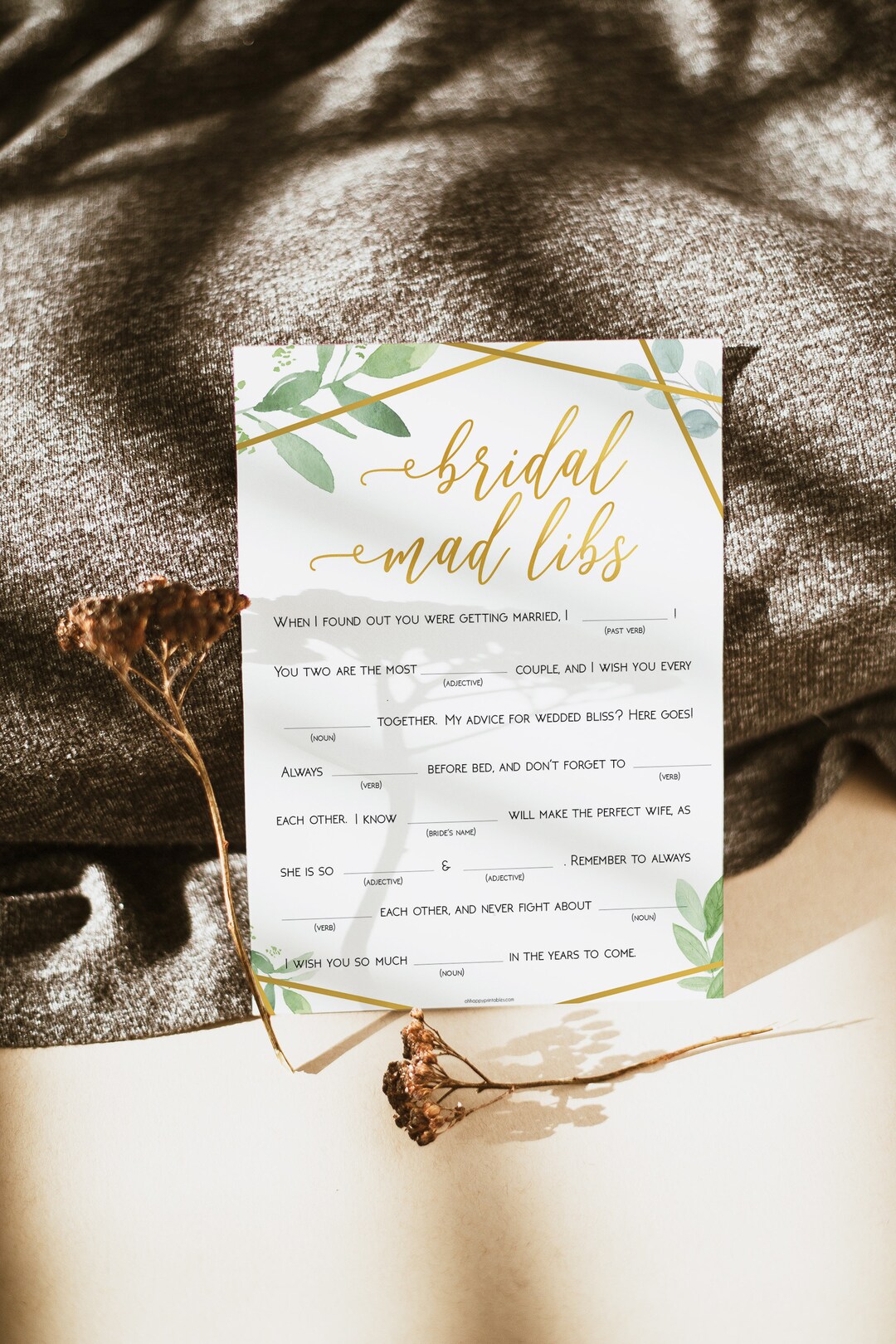 Bridal Shower Game Bridal Mad Libs Bridal Shower Games Gold - Etsy