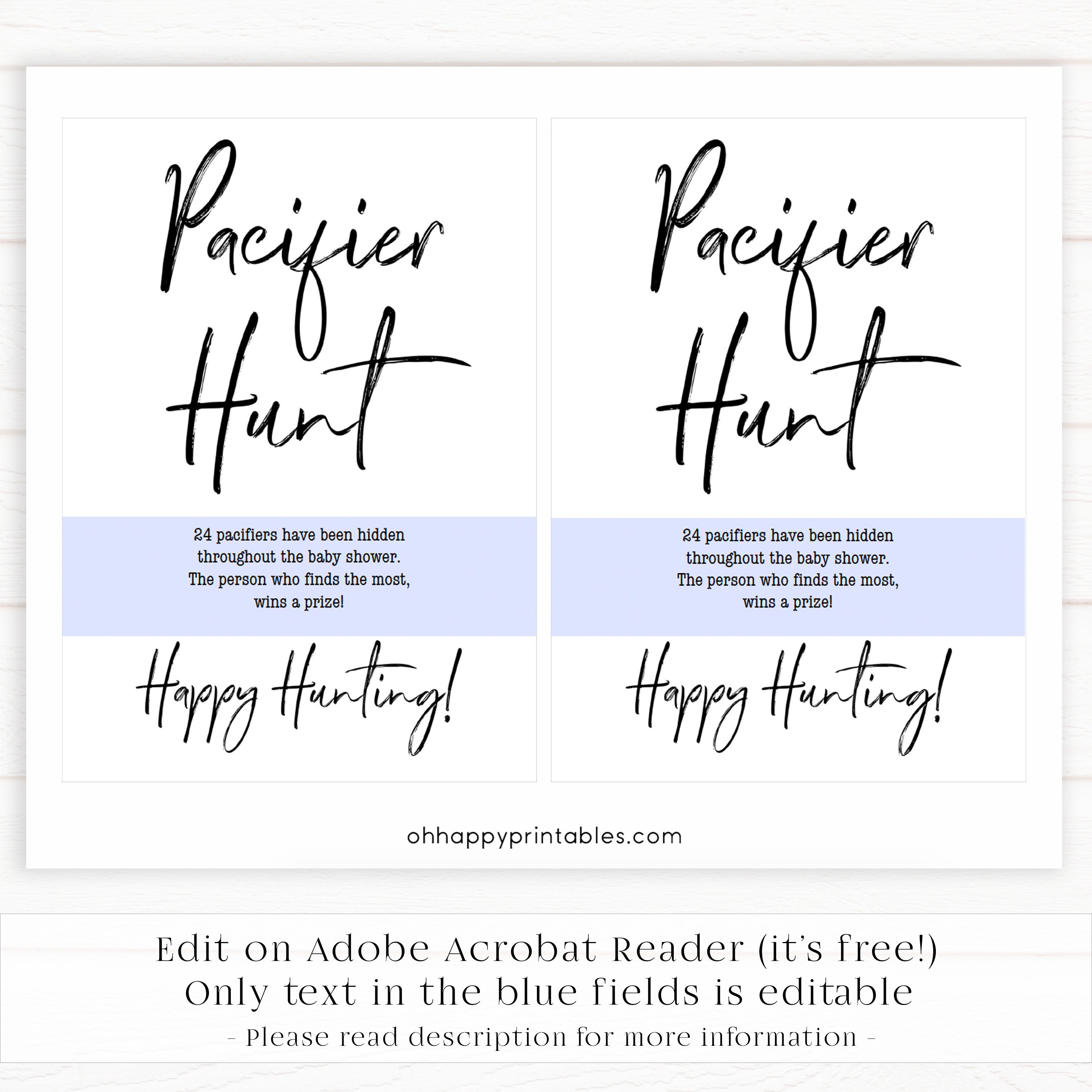 EDITABLE White Pacifier Hunt Game Printable Printable Baby - Etsy