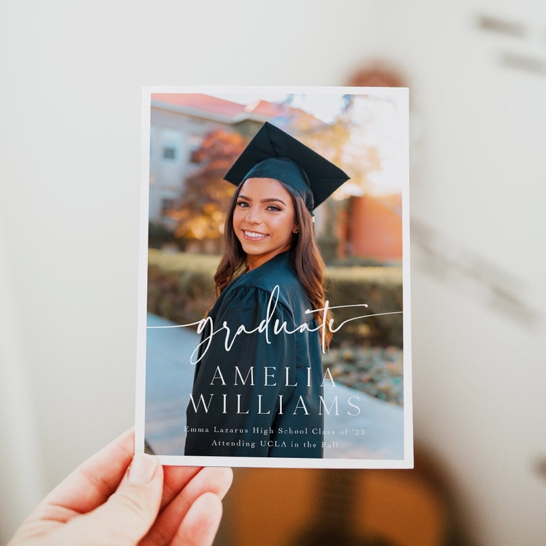 photo graduation announcement card. Fully editable and can print at home or with any print shop. Announce one your the proudest moments of your life with this beautiful graduation announcement card