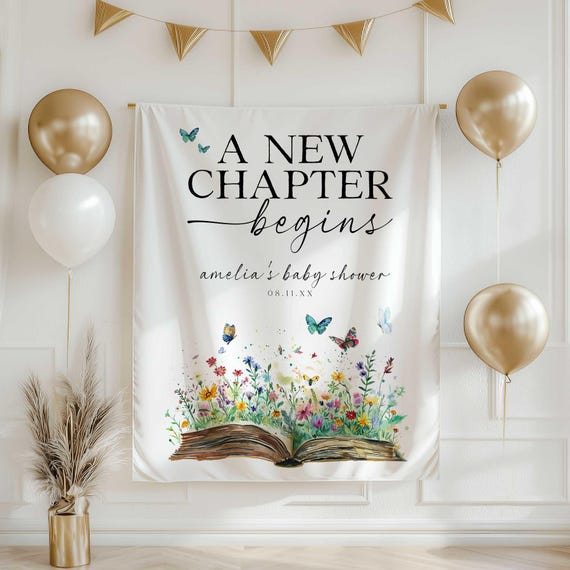 The Beginning Of A New Chapter Banner – Silbernes Glitzerbanner Für Babyparty, Abschluss & Mehr