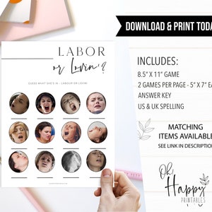 Labor or Lovin Baby Shower Game, Printable Baby Shower Games, Modern Baby Shower, Labour or Lovin, Gender Neutral Baby Shower, Labor AH1 image 2