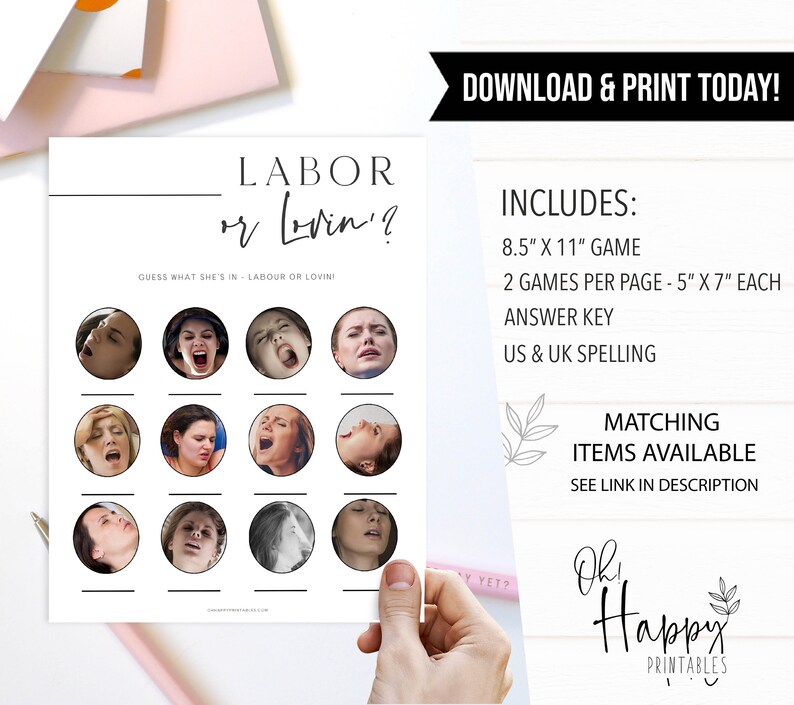 Labor or Lovin Baby Shower Game, Printable Baby Shower Games, Modern Baby Shower, Labour or Lovin, Gender Neutral Baby Shower, Labor AH1 image 2