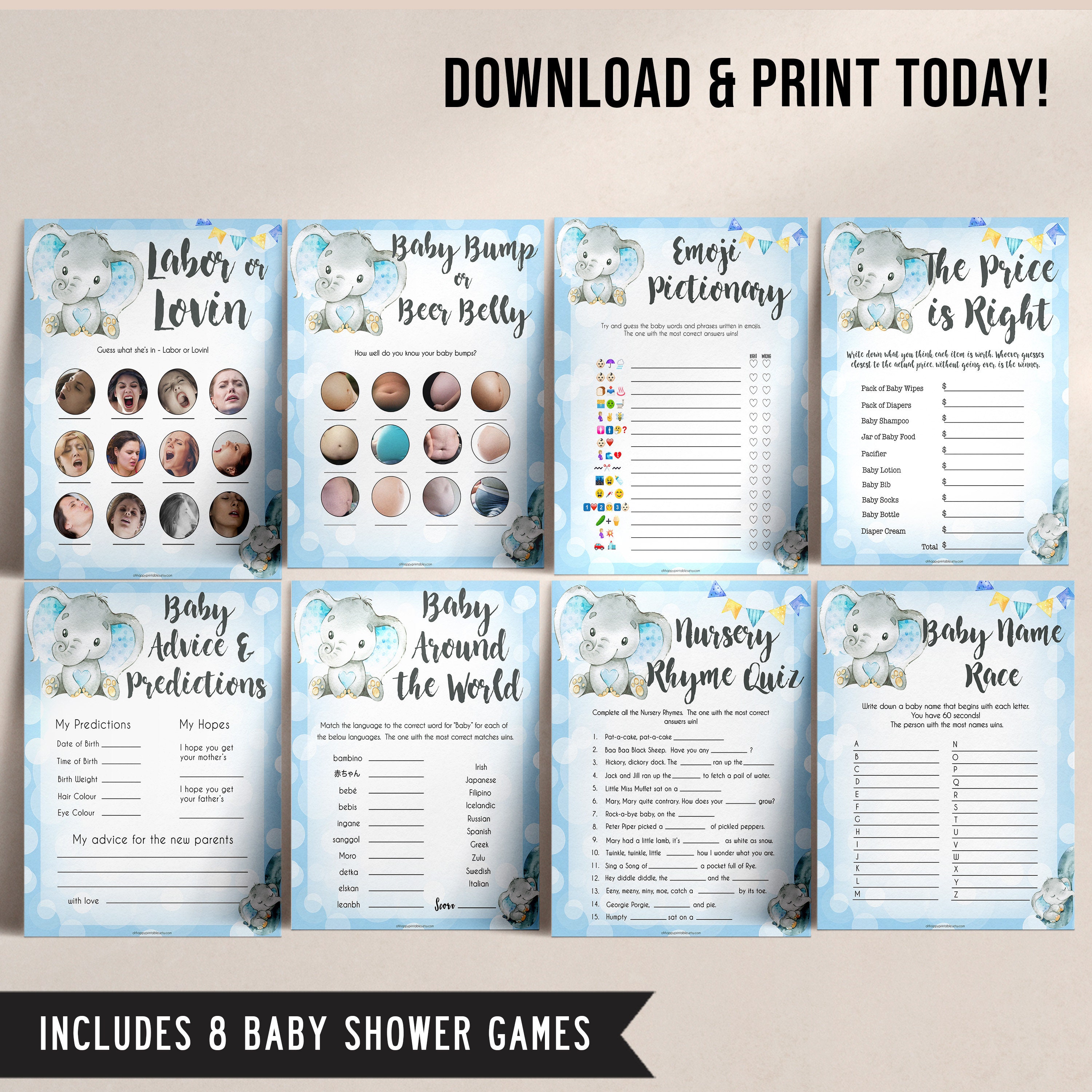 8 Baby Shower Games Pack Printable Baby Shower Games Baby | Etsy UK