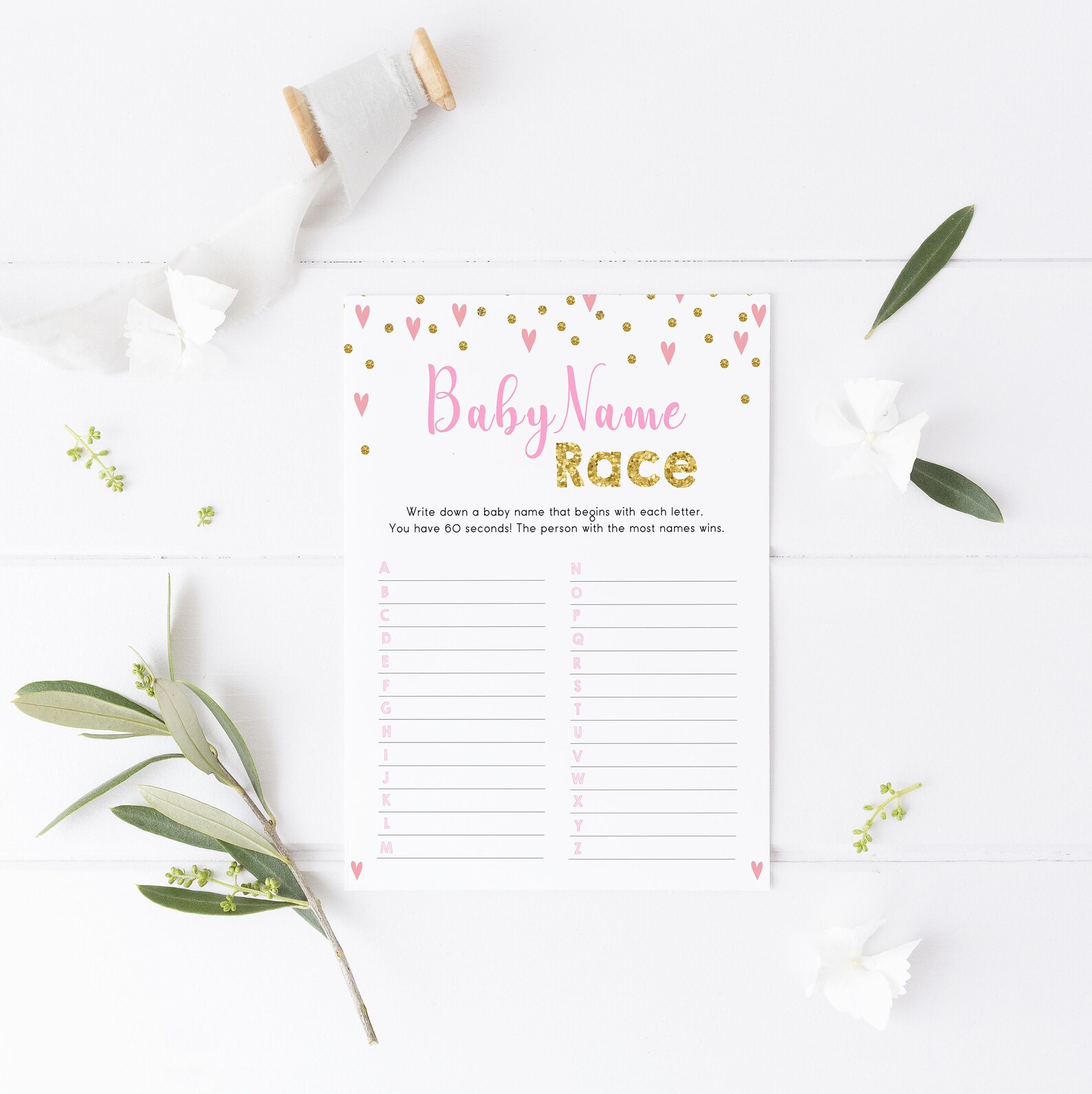 Baby Name Race Game Pink Baby Shower Games Printable Baby - Etsy