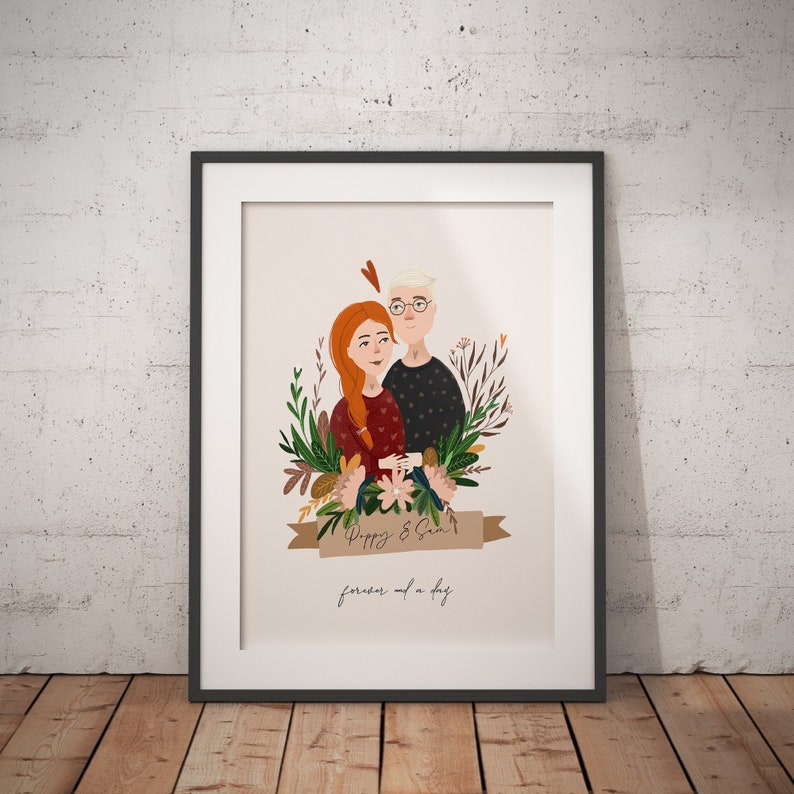 Custom Cartoon Couple Portrait, Digital Download, Personalised Couples Portrait, Wedding Gift for Couples, Engagement Girlfriend Illustrated image 1