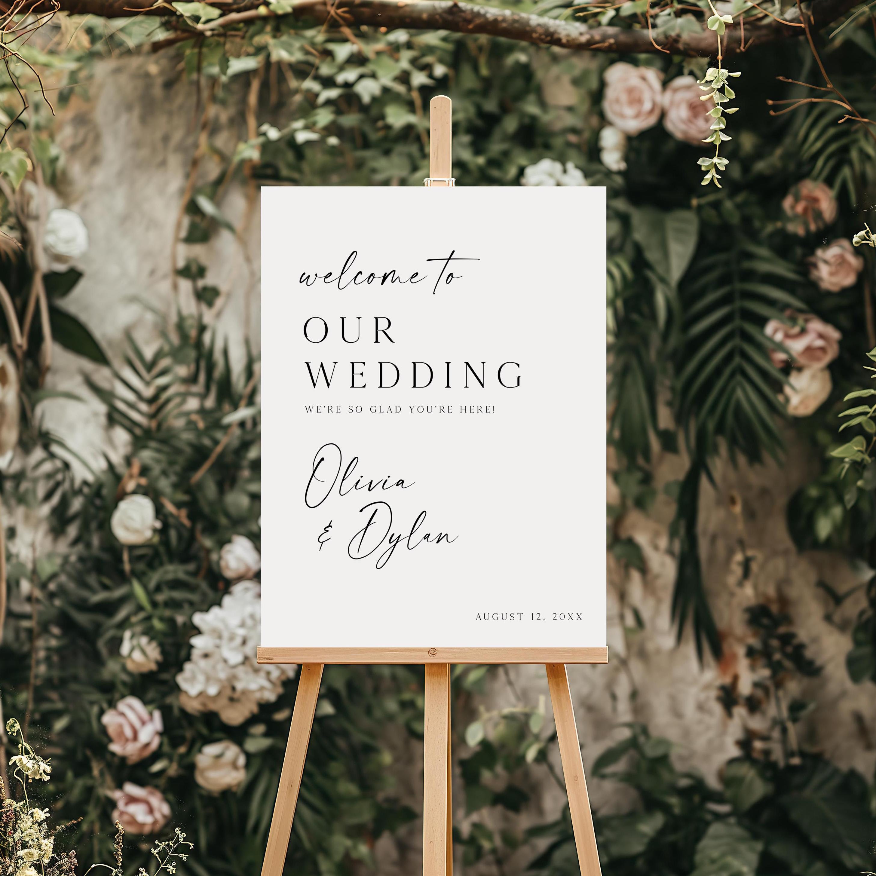 Editable Welcome to our Wedding Sign, Wedding Welcome Sign Template, Modern Elegant Wedding Welcome Sign, Black White Wedding Welcome Sign
