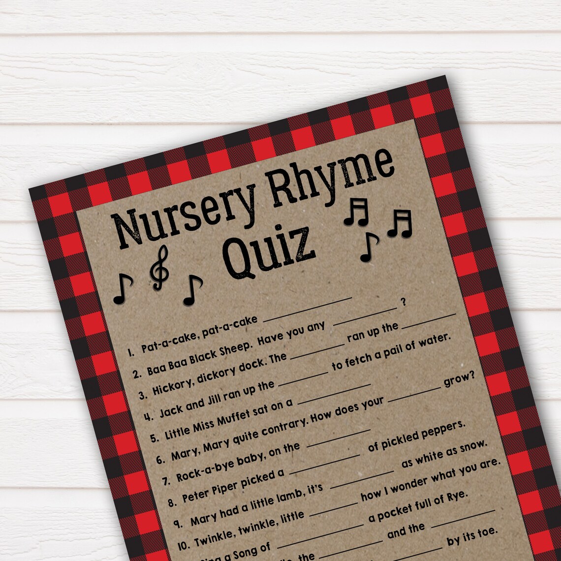 Lumberjack Nursery Rhyme Quiz Baby Shower Games Baby Song Etsy