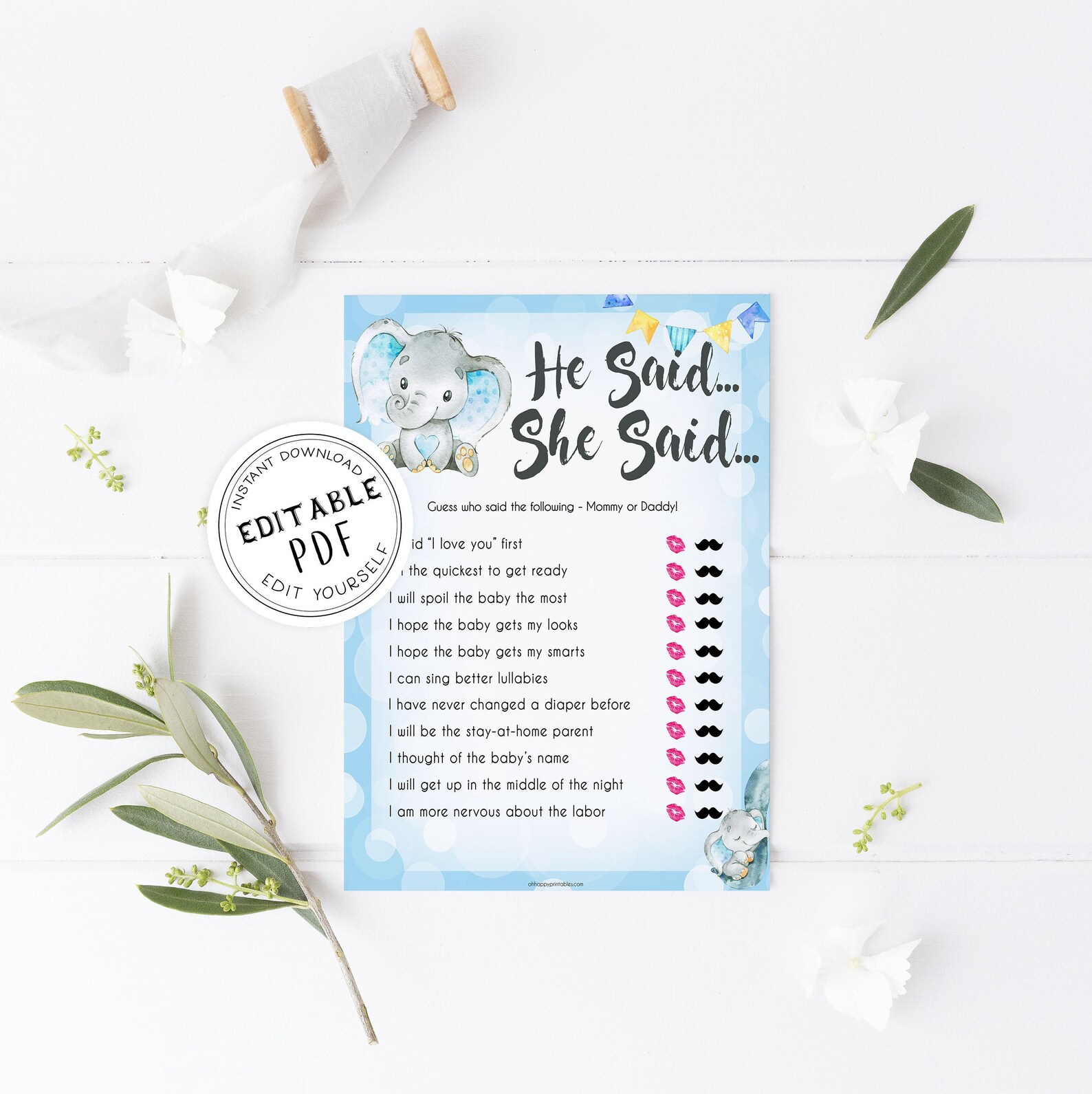 EDITABLE He Said She Said Baby Shower Game Printable Baby | Etsy