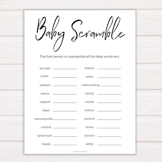 Word Scramble Game ♡ 10 ☆ Baby Shower 20 Cards ☆ Pink Blue or Neutral ☆