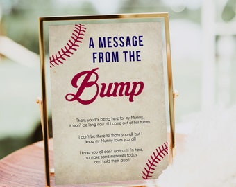 Baseball Message From Baby, Baby Shower Signs, Baseball Printable Baby Shower Signs, Baby Bump, Message From Bump, Baby Shower Signs BB15