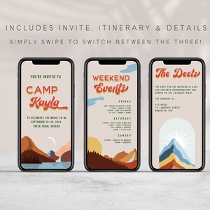 PINE Retro Camp Bachelorette Invitation, Digital Phone Invite, Camping Hen Party Invite, Weekend in the Woods, Camp Bach InviteTemplate PN1 image 2