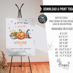 Editable A Little Boo Baby Shower Welcome Sign, Watercolour Halloween ...