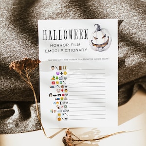 Halloween Party Game, Horror Movie Emoji Pictionary, Pumpkin Halloween Party, Halloween Game Printable, Halloween Party Ideas, Adult HLW