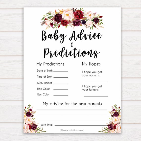 Marsala Floral Baby Advice & Predictions Advice for New | Etsy