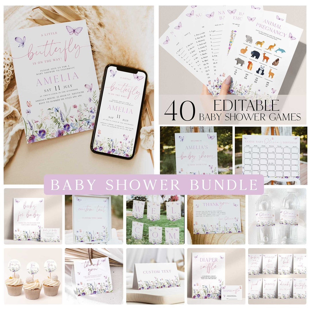 Butterfly Baby Shower Invitation Bundle, Printable Baby Shower ...