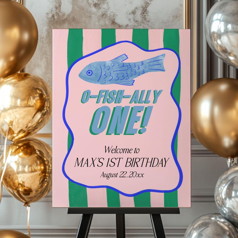 Welcome Tooffish O-fish-ally One Birthday Welcome Sign, Ofishally One Editable 1st ...