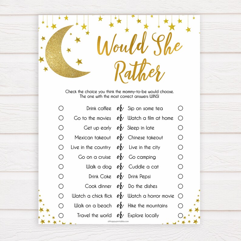 Would She Rather Baby Shower Game Twinkle Little Star Would Etsy