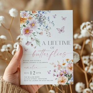 Lifetime of Butterflies Bridal Shower Invite, Editable Wildflower Butterfly Bridal Invitation, Summer Butterfly Bridal Shower Invite