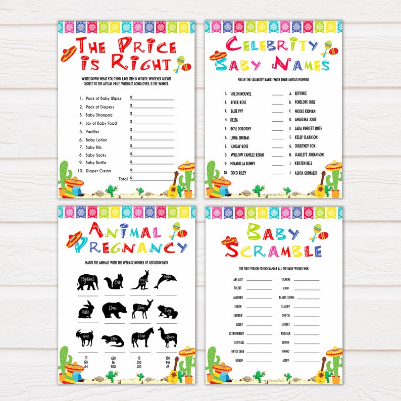 Mexican Fiesta 10 Baby Shower Games Printable Baby Shower Etsy
