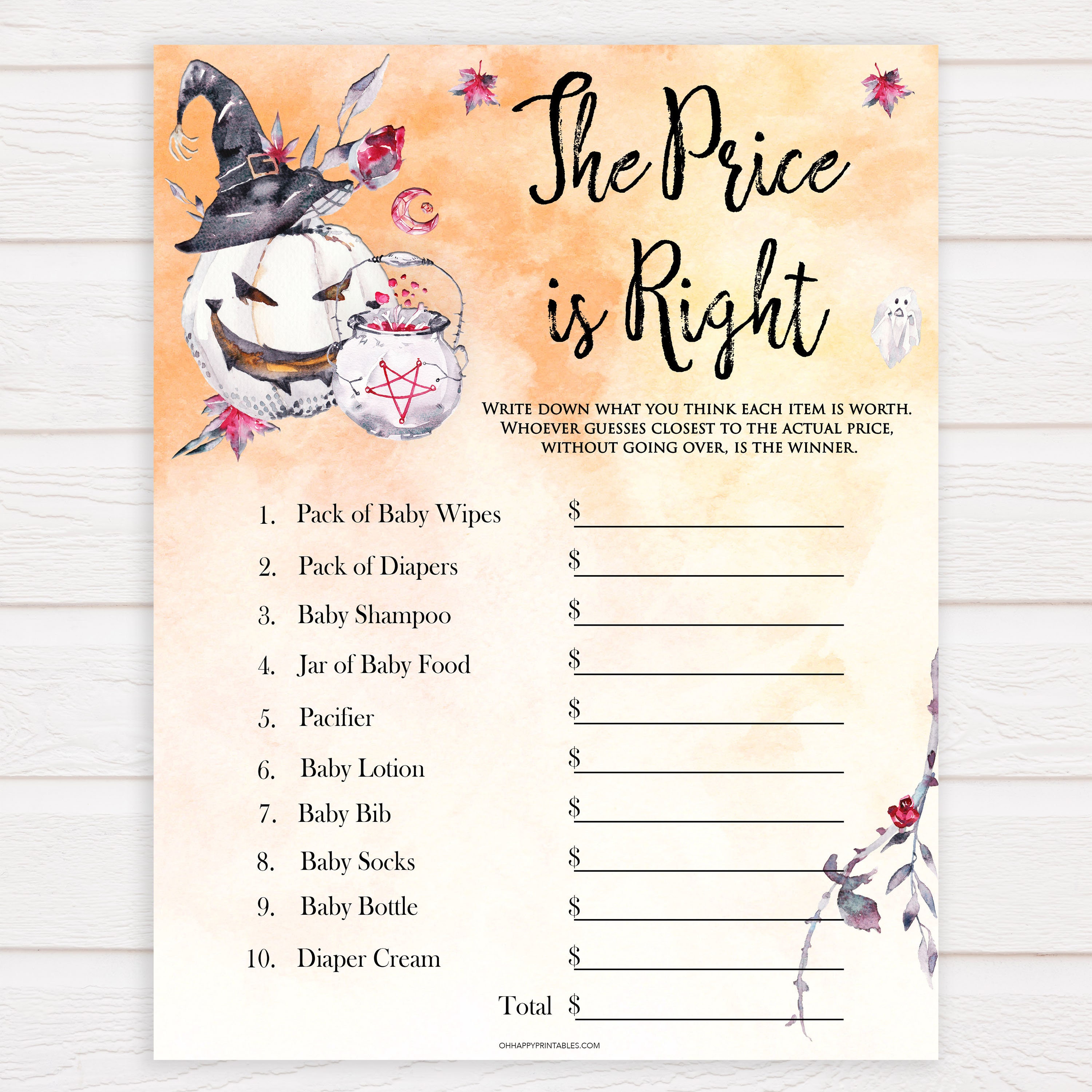 Halloween Baby Shower Games Instant Download The Price is Right Shower Game for Boy Baby Shower Pricing Game Halloween Baby Shower Games