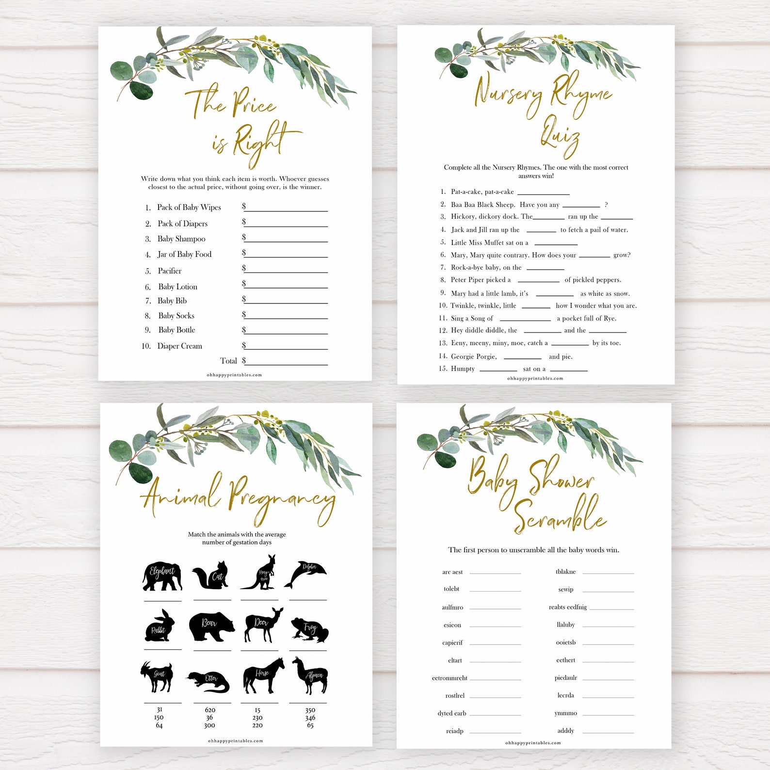 Eucalyptus 10 Baby Shower Games Printable Baby Shower Games Etsy