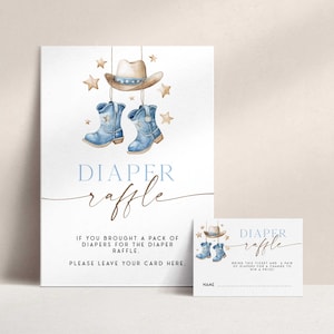 Cowboy Diaper Raffle Sign Template, Cowboy Baby Shower Games, A Little Cowboy Is On The Way, Blue Baby Shower Diaper Raffle Card CBB