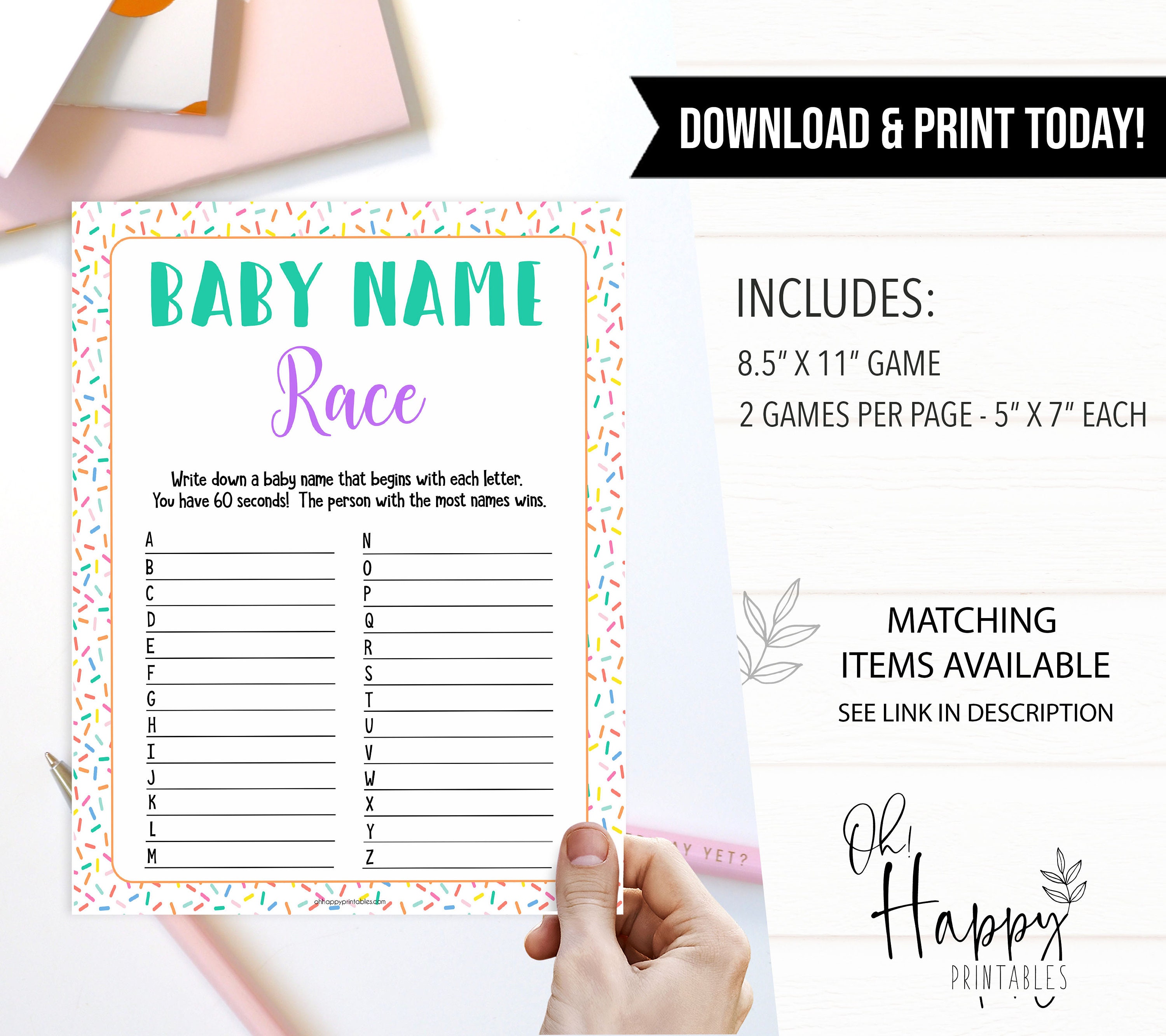 Baby Name Race Game Printable Baby Shower Games Baby | Etsy