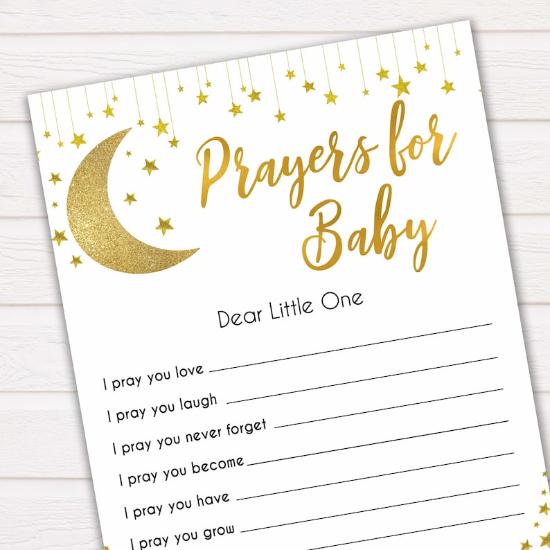 Prayers for the Baby Printable Baby Shower Prayer Card Gold Etsy