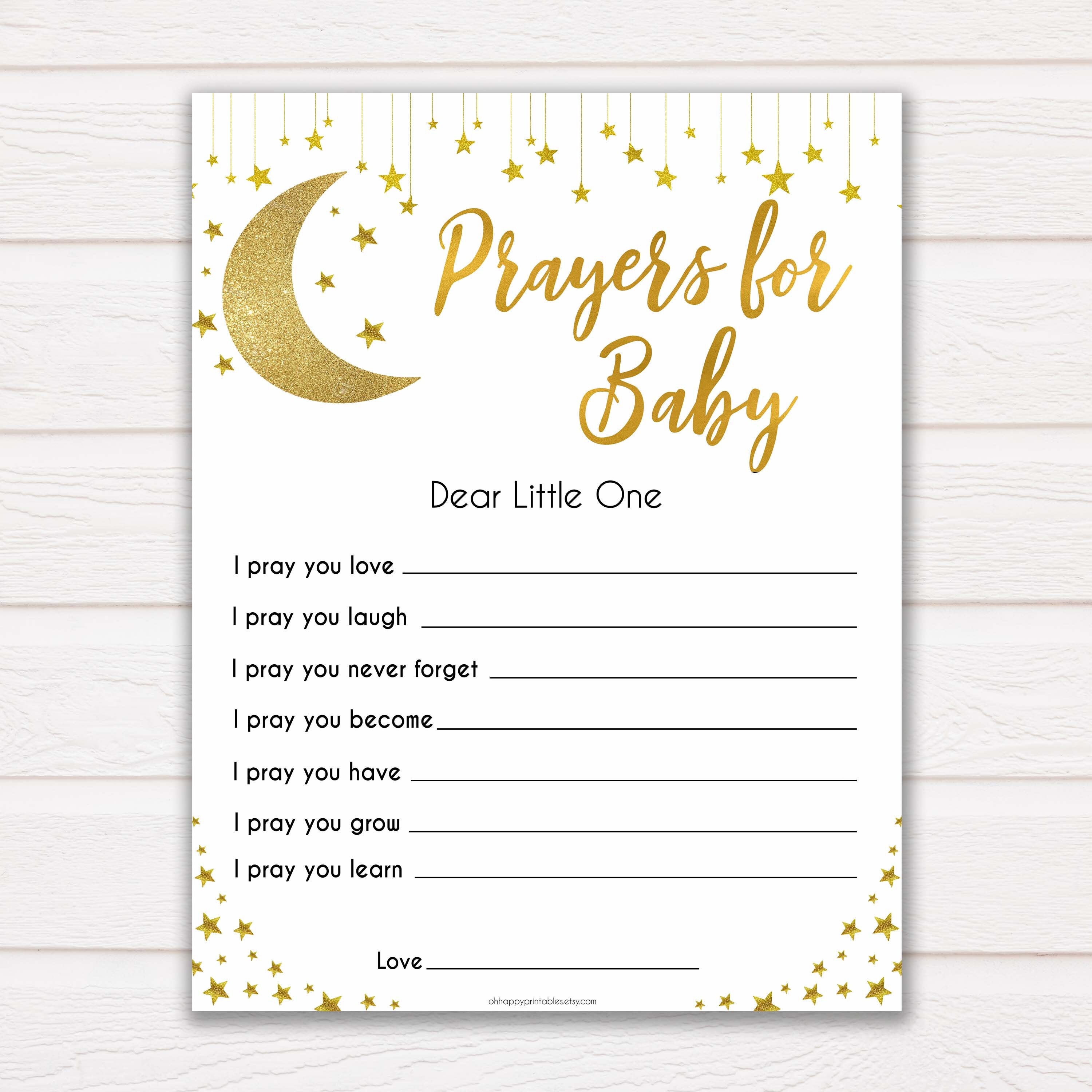 Prayers for the Baby Printable Baby Shower Prayer Card Gold | Etsy