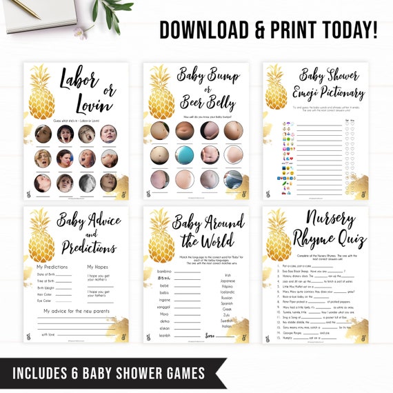 Pineapple Baby Shower 6 Baby Shower Games Pack Printable - Etsy