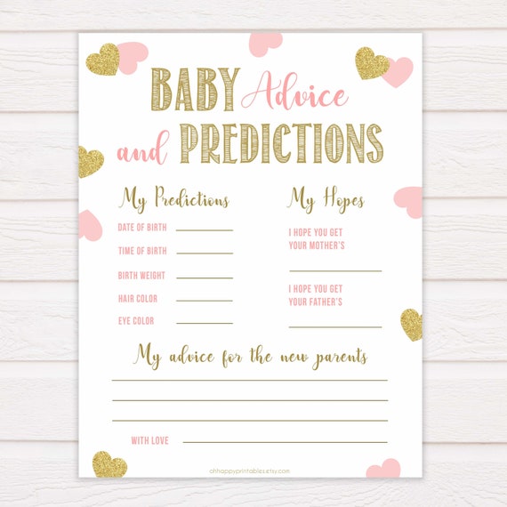 Pink & Gold Hearts Baby Advice Predictions Pink Baby Shower | Etsy
