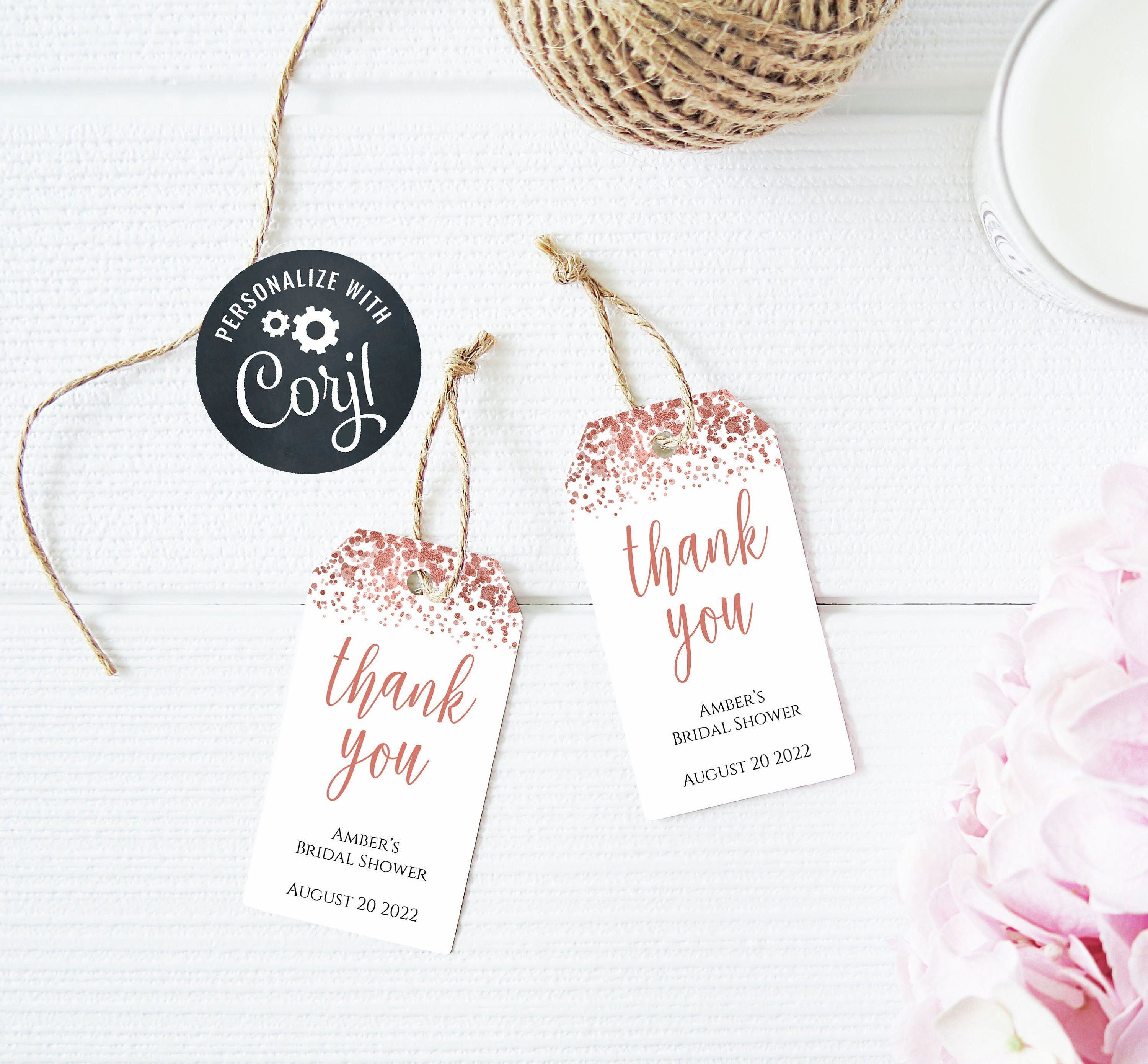 EDITABLE Rose Gold Thank You Tags Bridal Shower Thank You Etsy
