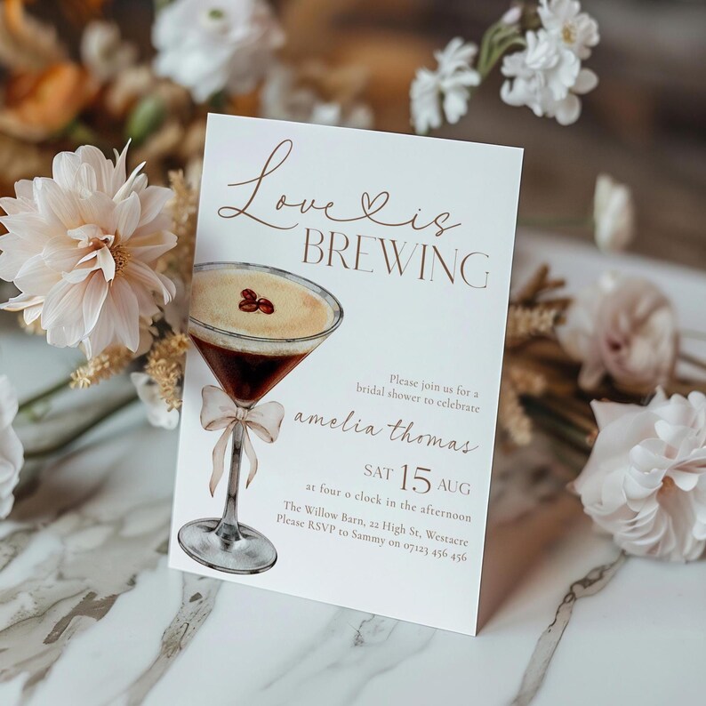 Love Is Brewing Bridal Shower Invitation, Espresso Martini Bridal Shower Invitation, Coffee Bridal Shower, Editable Bridal Coffee Invite