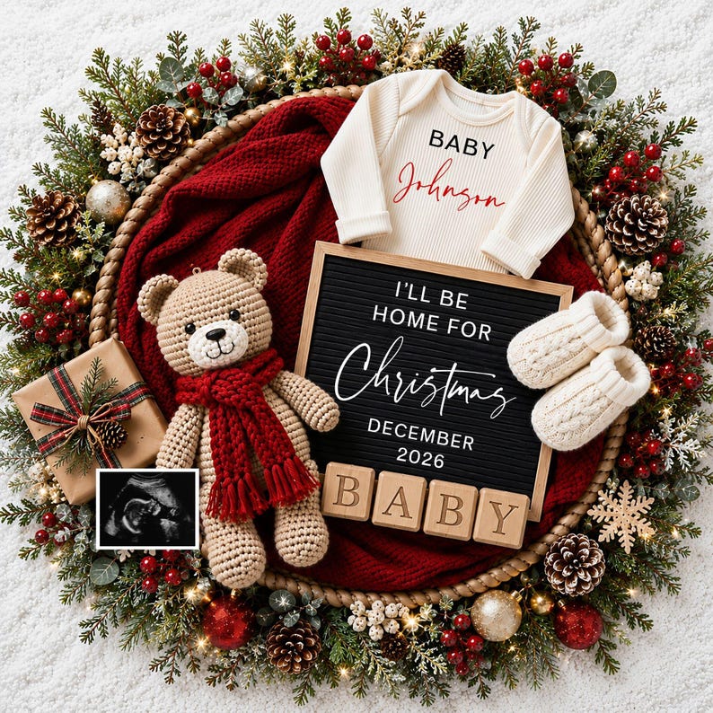 Christmas Pregnancy Announcement Social Media Gender Neutral Pregnancy Announcement Canva Editable Template PA