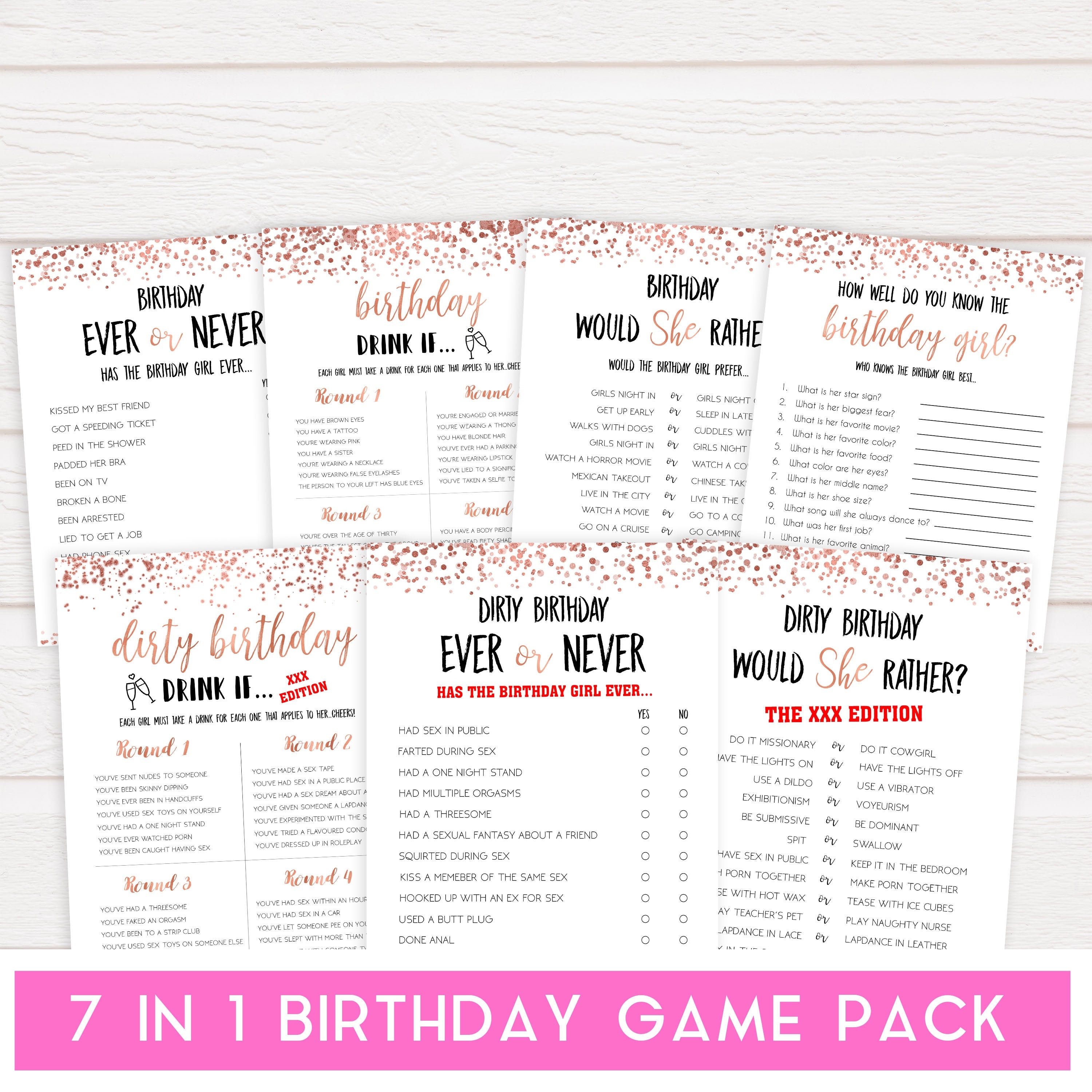 Rose Gold 7 Birthday Games Pack Printable Birthday Games - Etsy