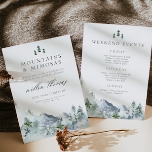 OREGON Mountains & Mimosas Bachelorette Invite, Mountain Bachelorette Party, Winter Bachelorette Invite, Forest Bachelorette Weekend, OG1