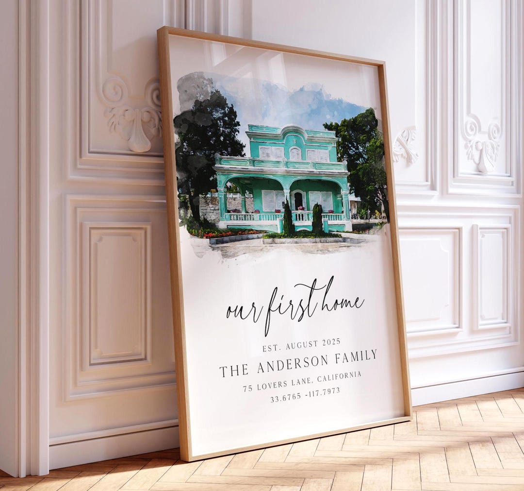 Watercolor First Home Portrait, First House Gift, Custom Housewarming ...