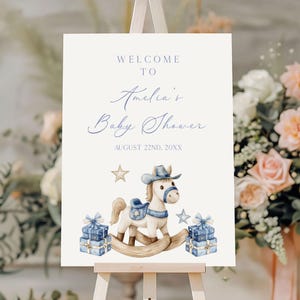 Cartello di benvenuto per baby shower a tema rodeo, cartello di benvenuto modificabile per baby shower in stile western, decorazioni per baby shower in stile cowboy, un piccolo baby shower da cowboy