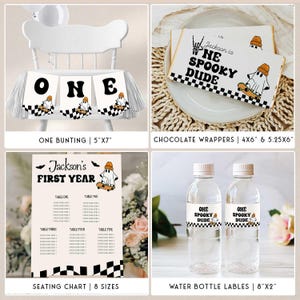 Retro-inspired first birthday bundle with orange, black, and white aesthetic, great for fall baby birthday photo displays and decor.
